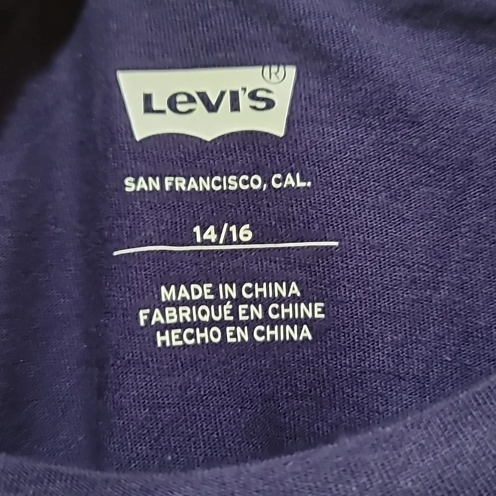 Levis Girls Long Sleeve Crew Neck Navy Blue Logo T-Shirt, NWOT, Size 14/16